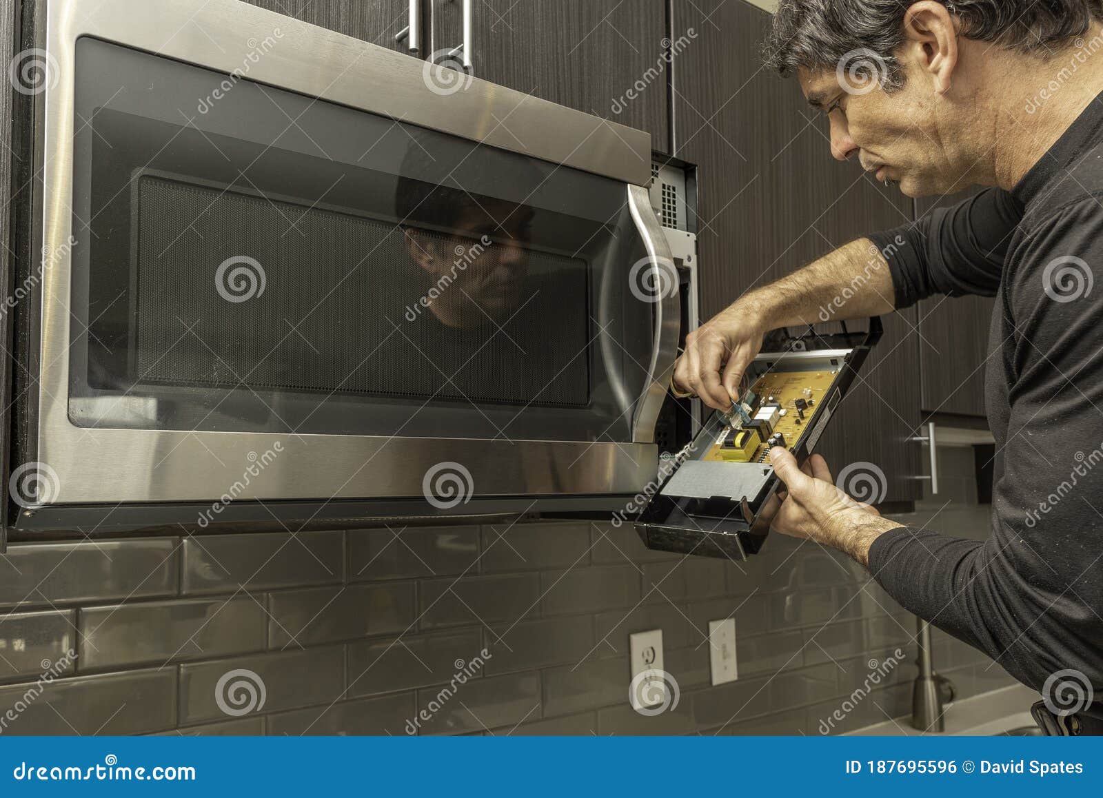 Installing Wires on a Microwaver Circuit Board Stock Photo Image of
