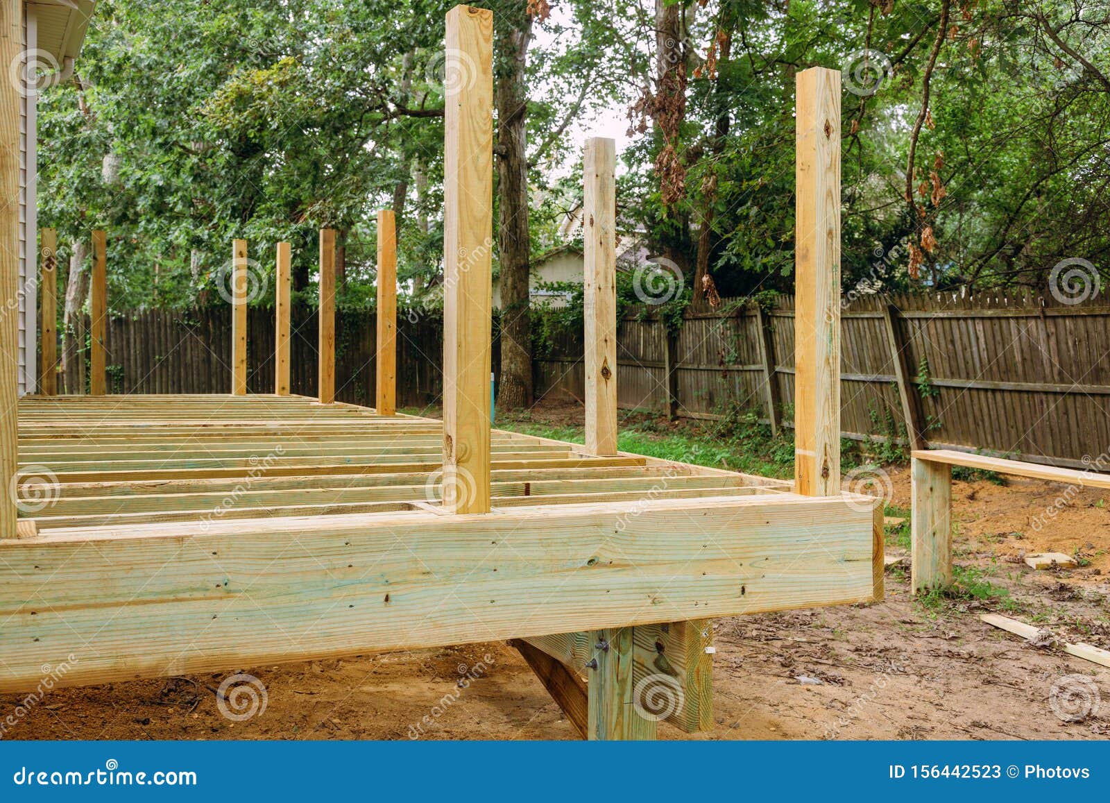 Installing Wood Floor For Patio Deck With New Wooden Planks Stock