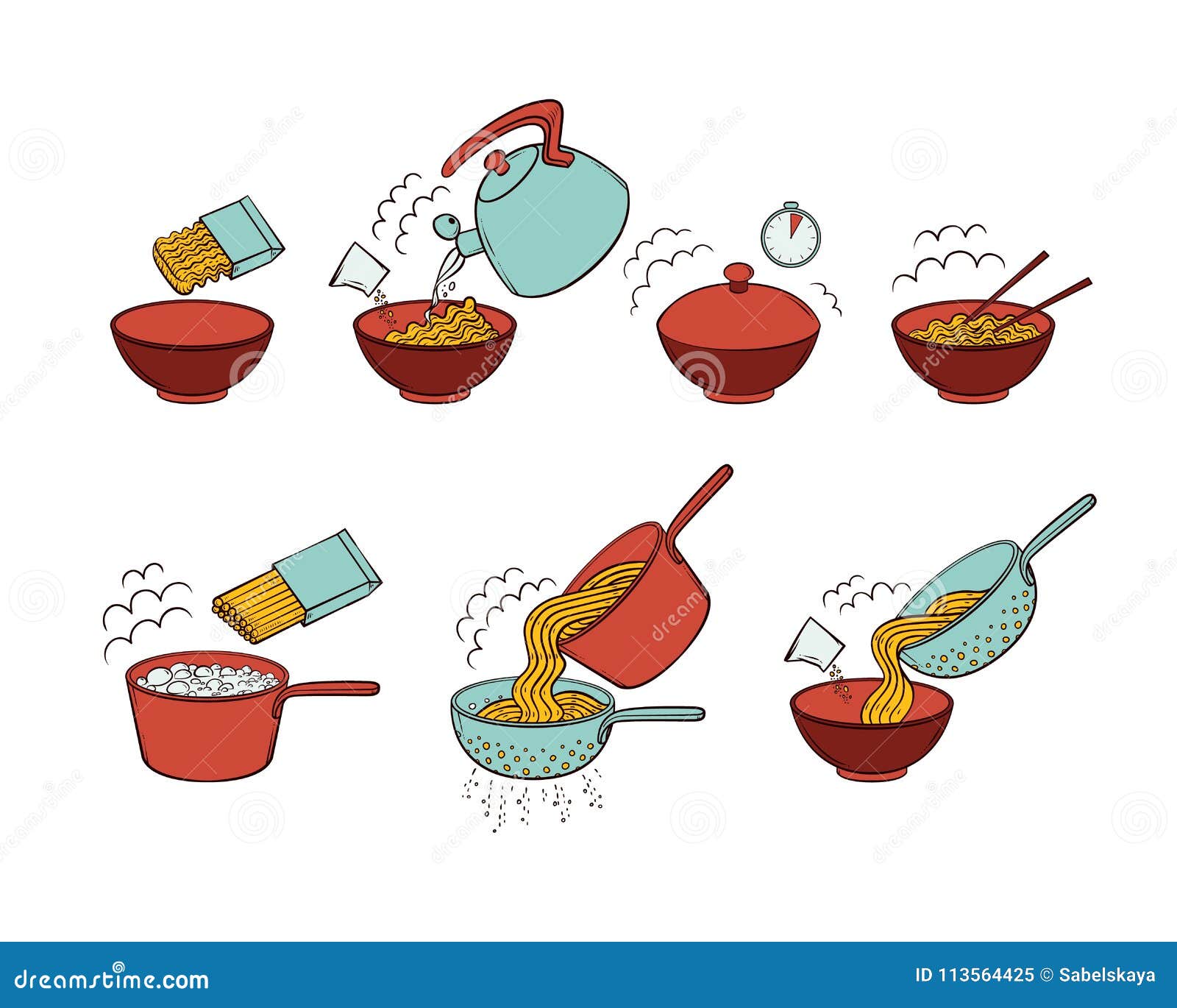 Instant Noodle and Pasta Cooking Instructions Stock Vector