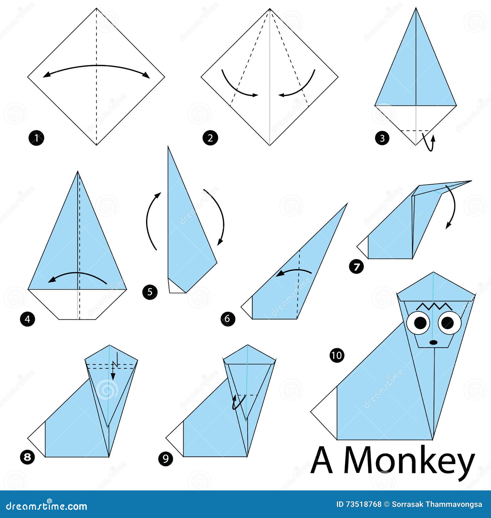 Instruções Passo a Passo Como Fazer a Origâmi Um Macaco (cara) Ilustração  do Vetor - Ilustração de vetor, dobrado: 72168632