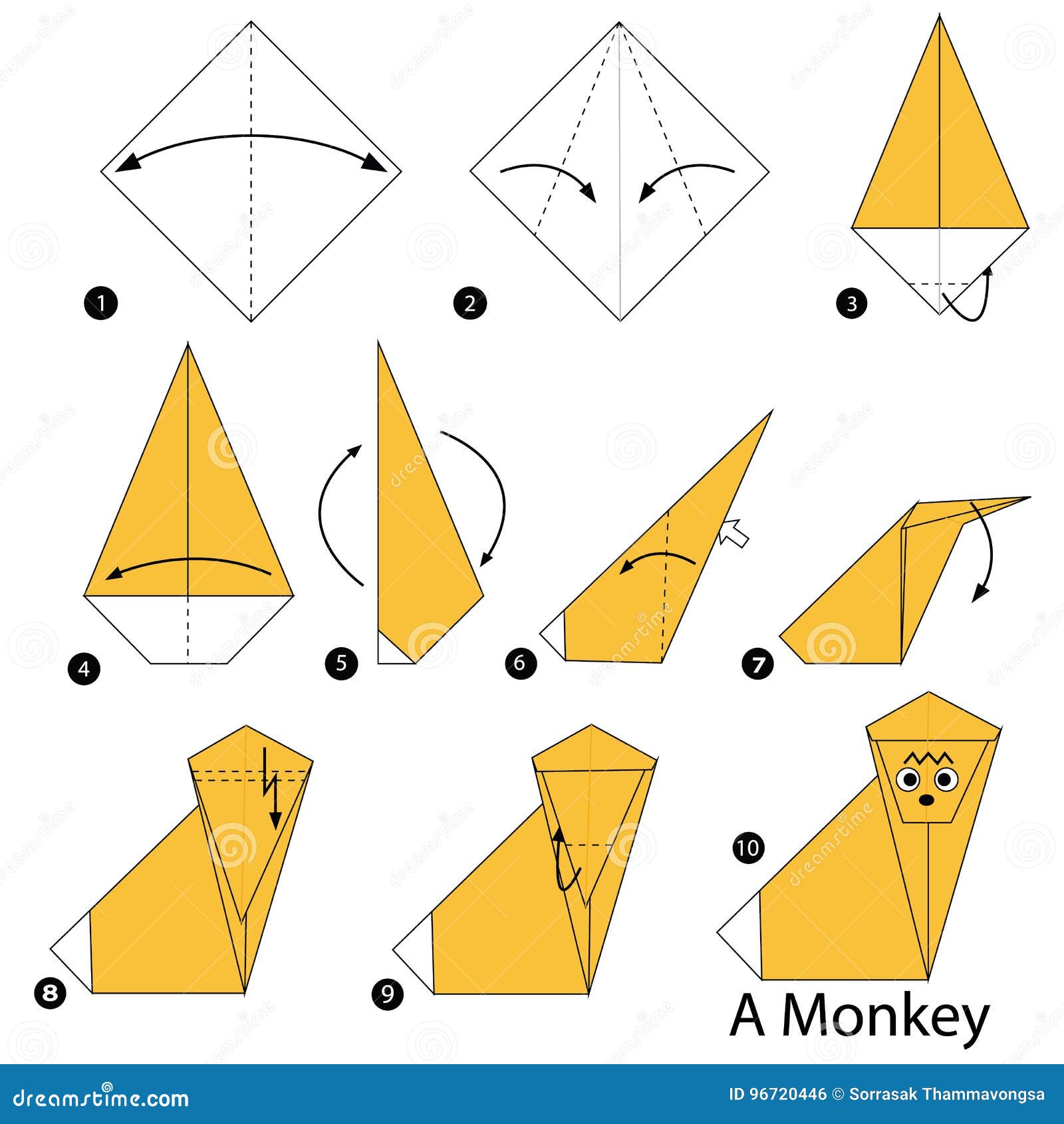 Instruções Passo a Passo Como Fazer a Origâmi Um Macaco (cara) Ilustração  do Vetor - Ilustração de vetor, dobrado: 72168632