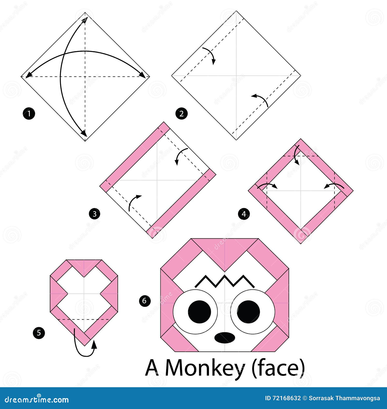 Instruções Passo a Passo Como Fazer a Origâmi Um Macaco (cara) Ilustração  do Vetor - Ilustração de vetor, dobrado: 72168632