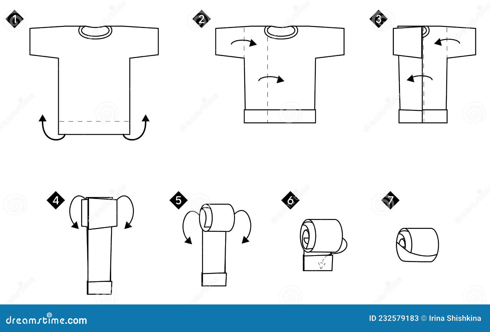 Instrucciones De Cómo Doblar Camiseta. Almacenamiento Compacto Ilustración del Vector - Ilustración de rodillo: 232579183