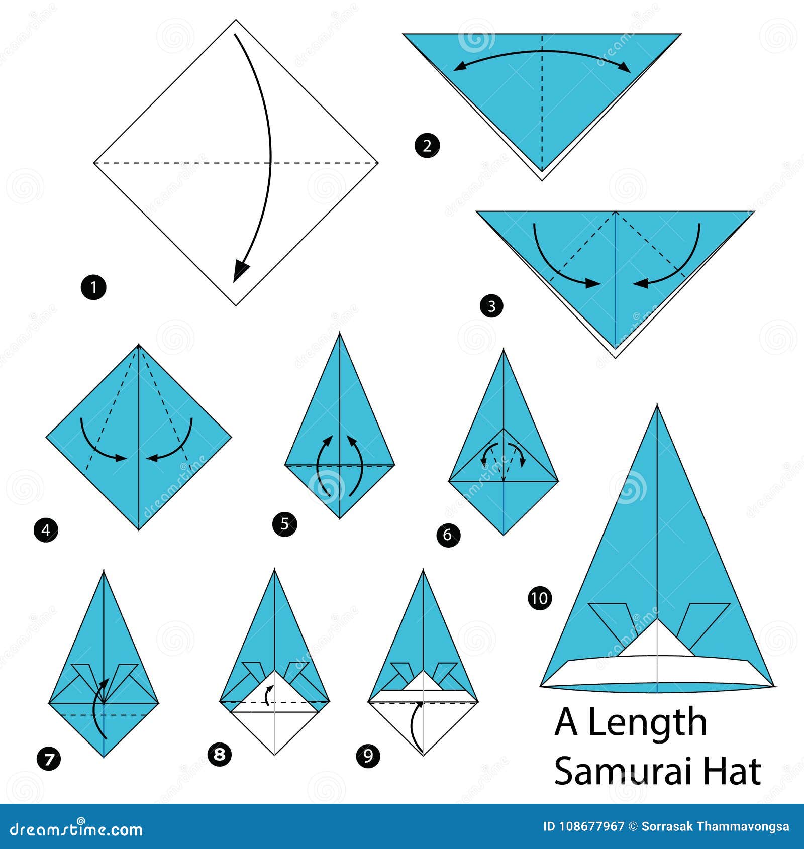 Instrucciones Paso a Paso Cómo Hacer Papiroflexia Un Sombrero Del Samurai De La Longitud Ilustración del Vector - Ilustración creativo, origami: 108677967