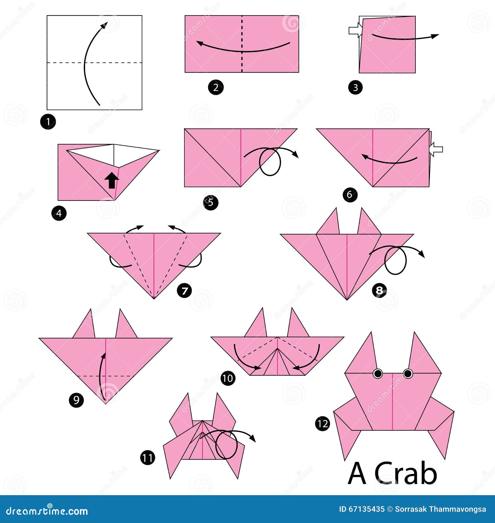 Instrucciones Paso a Paso Cómo Hacer El Cangrejo De La Papiroflexia  Ilustración del Vector - Ilustración de cangrejo, origami: 67135435