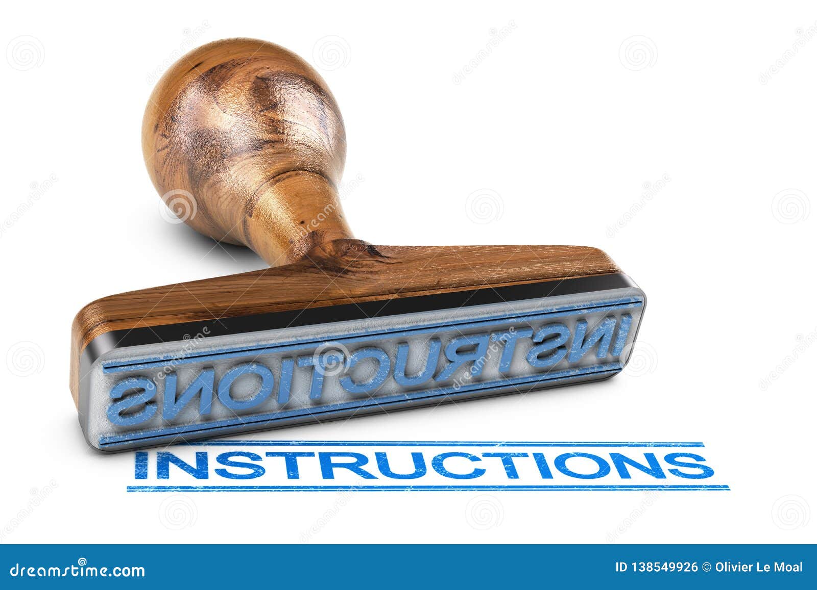 Instruction Manual. Rubber Stamp and Word Over White Background Stock