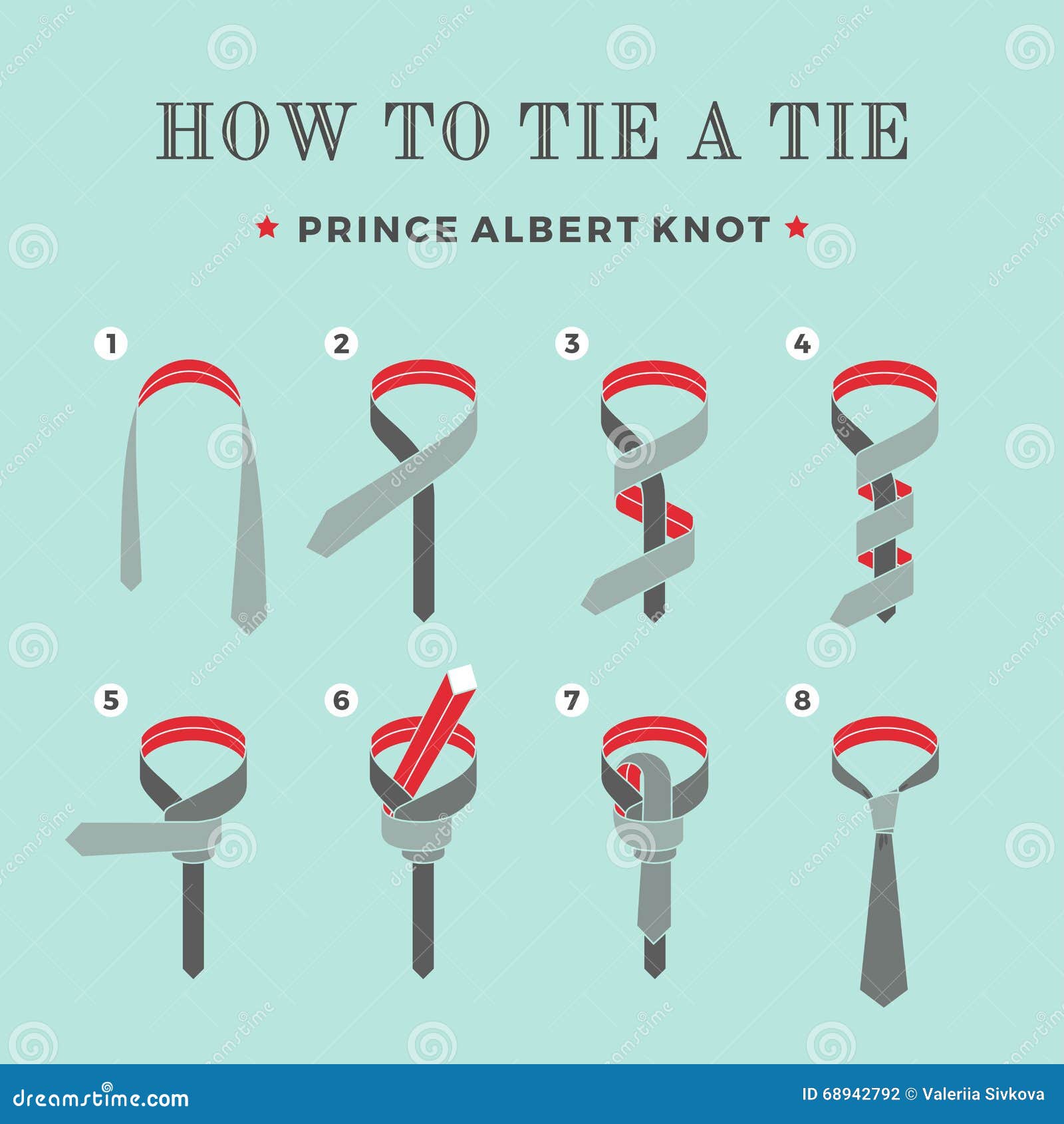 Instructions on How To Tie a Tie on the Turquoise Background of the Eight  Steps. Prince Albert Knot Stock Vector - Illustration of icon, male:  68942792