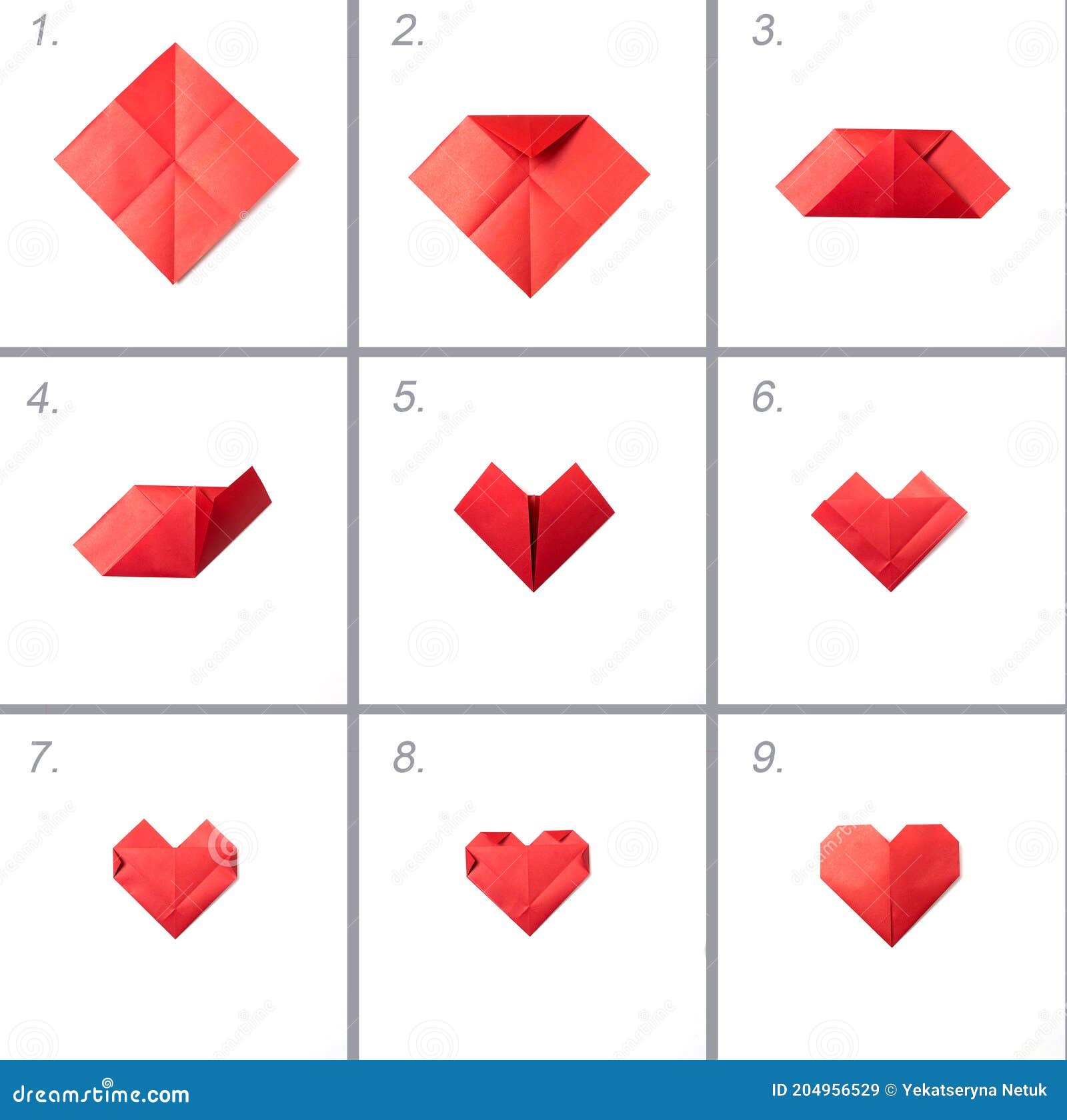 DIY instruction. Step by step guide. The process of making a paper heart  from yellow and gray colored paper for Valentine's Day Stock Photo - Alamy