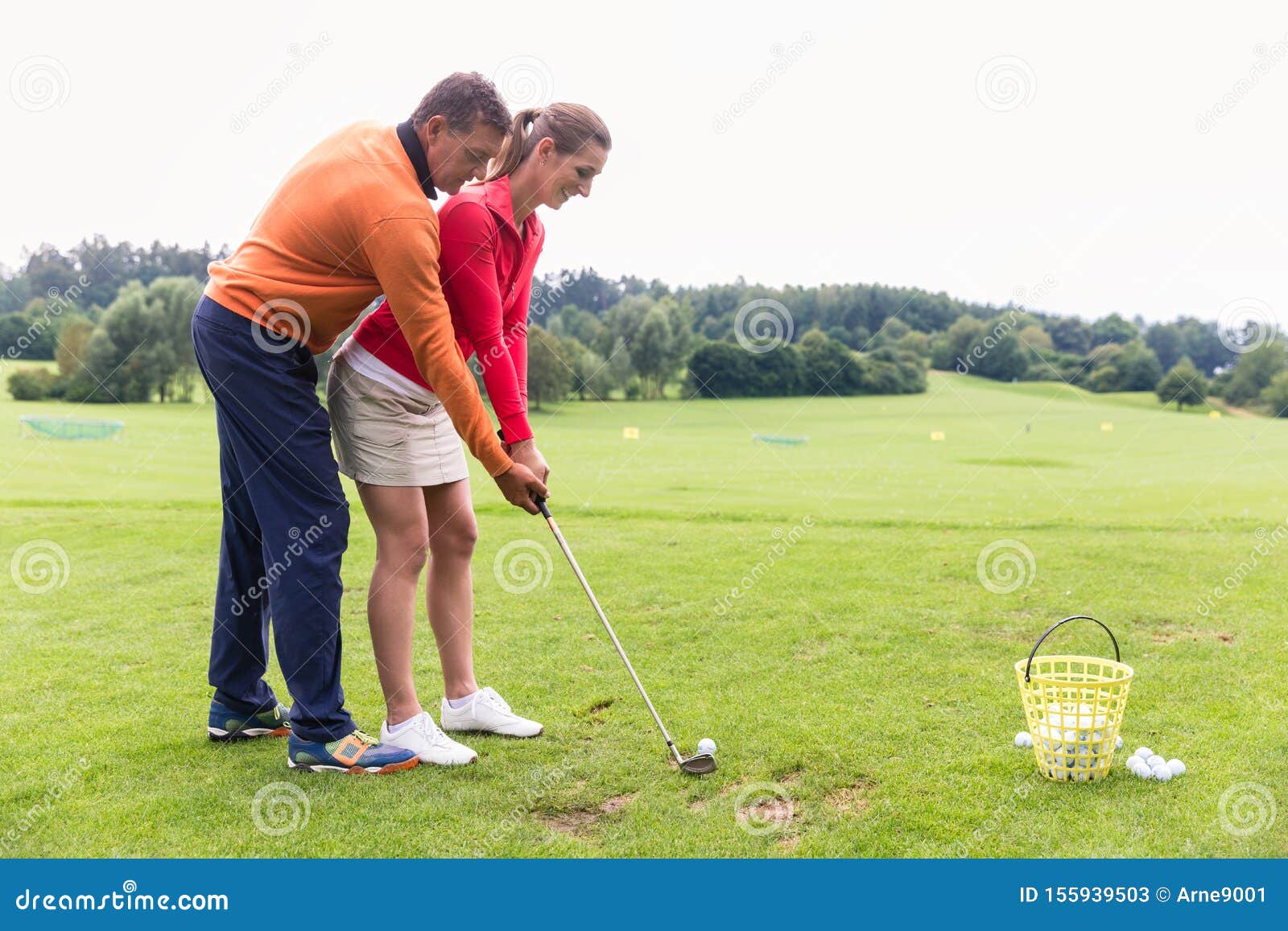 Instructor Teaching Female Golf Player Stock Image Image of caucasian