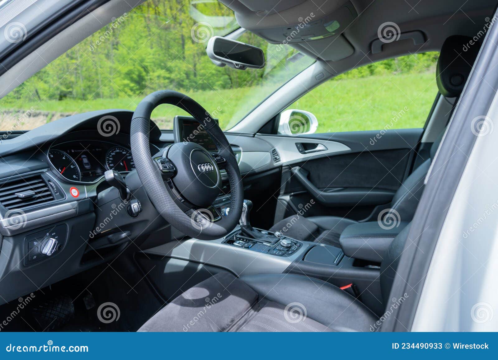 Instrument Cluster, Dashboard, and Leather Steering Wheel of Audi A6 of