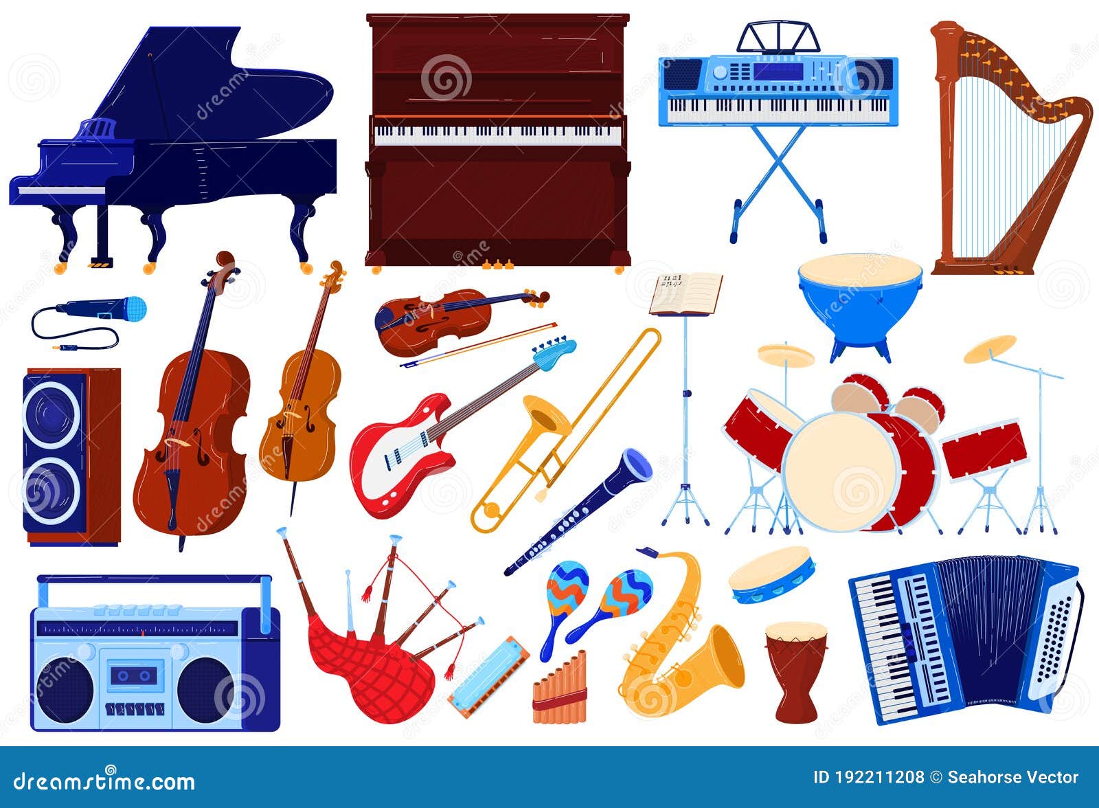 Instrumento De Música Acústica Orquesta Audio Concierto De Audio  Ilustración Vectorial Conjunto De Dibujos Animados Colección Inst  Ilustración del Vector - Ilustración de historieta, tambourina: 192211208