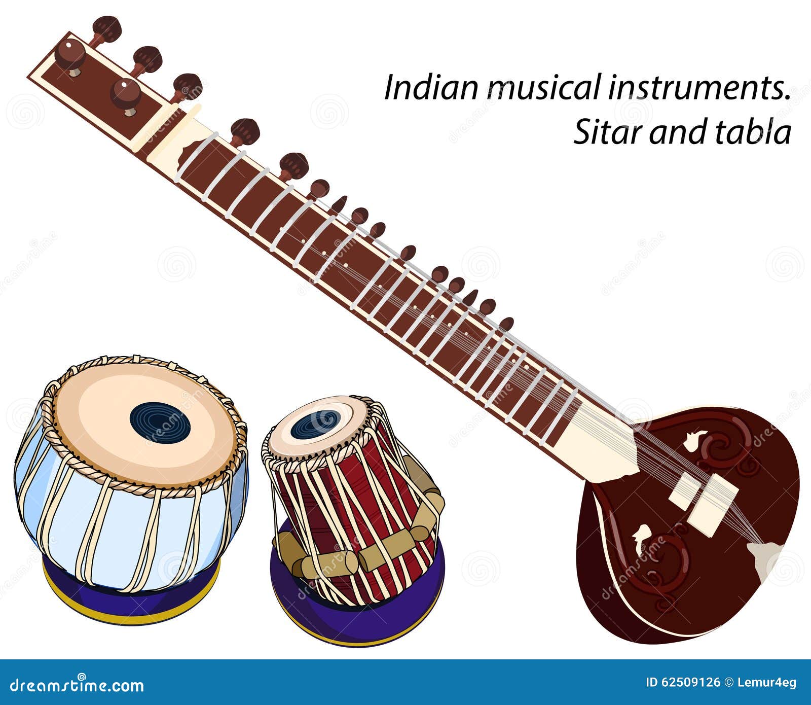 Instrumentos Musicais Indianos Sitar E Tabla Ilustração do Vetor