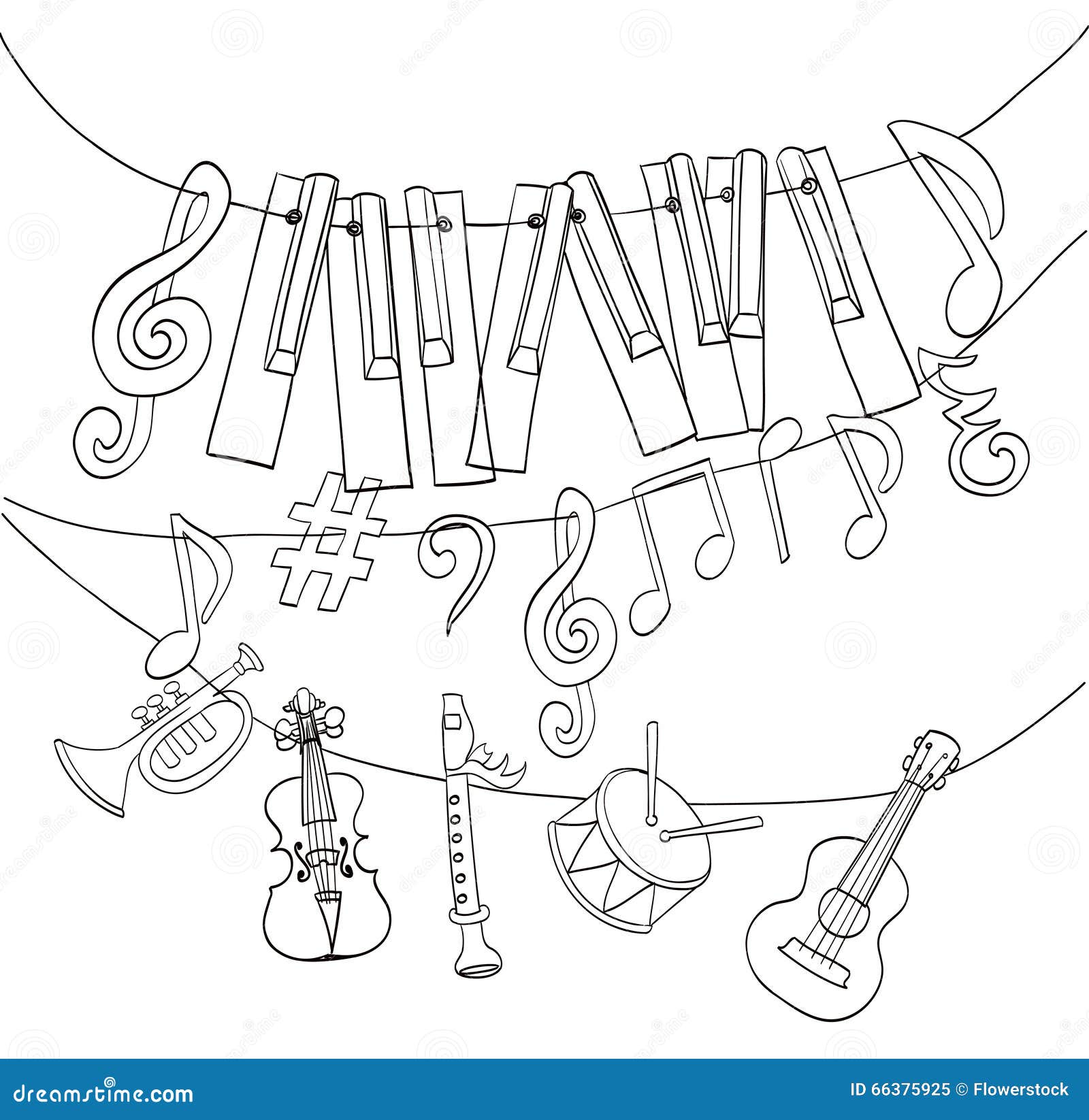 Vector conjunto de instrumentos musicales para niños dibujados a mano en  estilo de dibujos animados