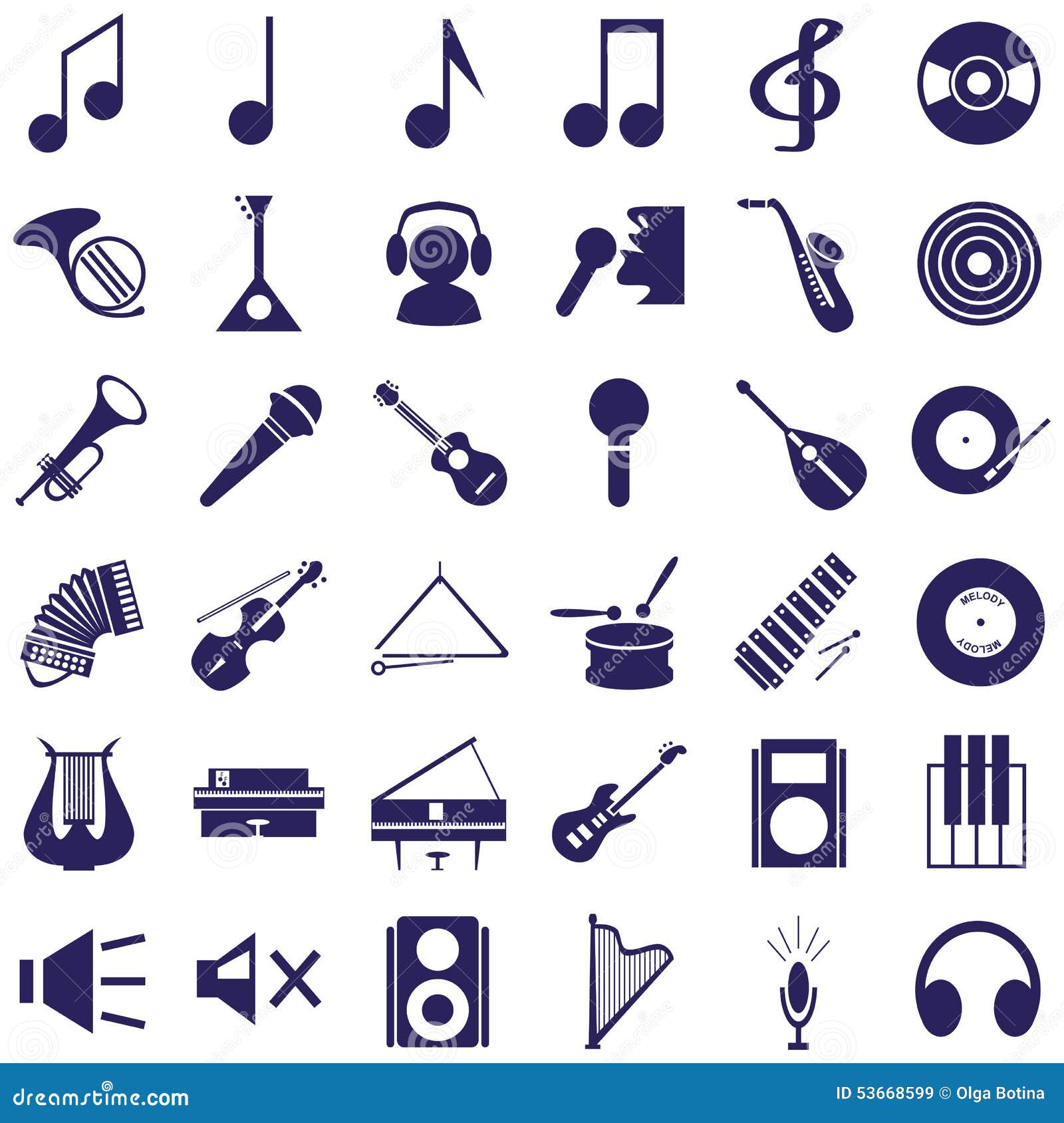 Instrumentos Musicales E Iconos De Los Sonidos En Blanco Ilustración