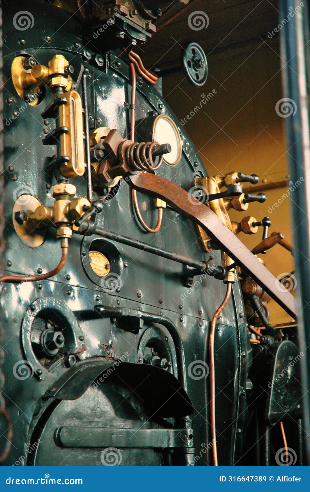 instruments control panel in a steam train locomotive