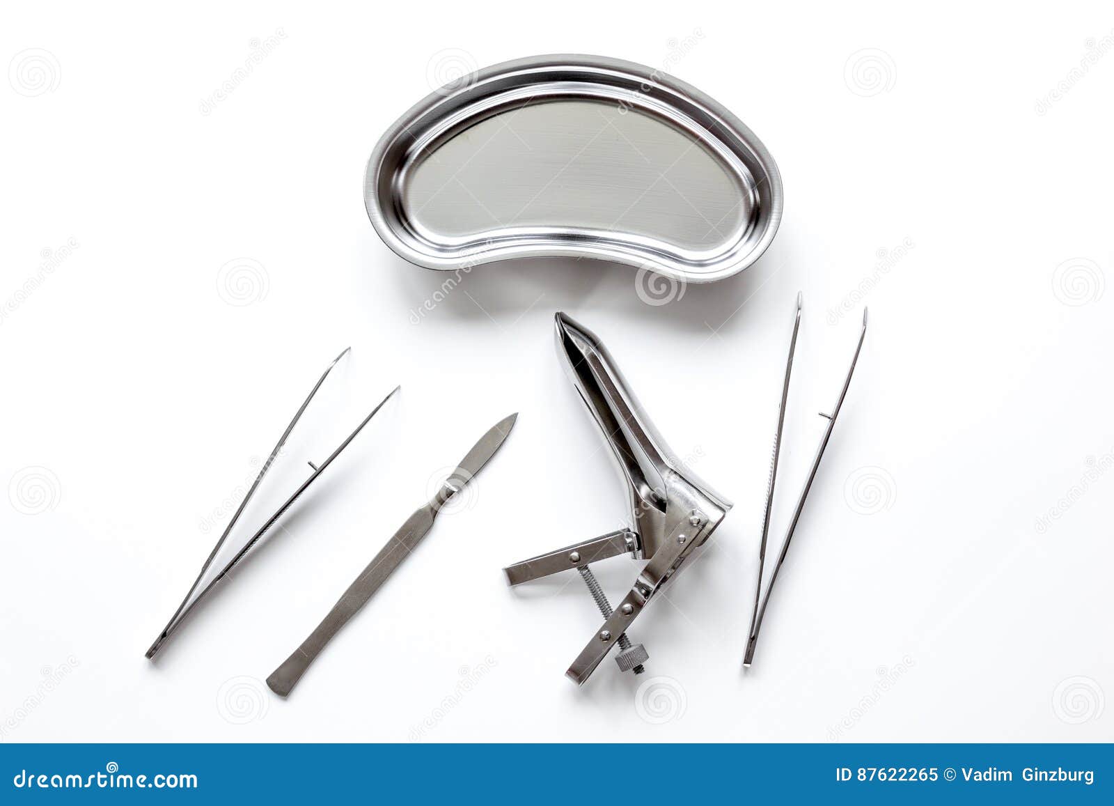 Instruments of Gynecologist on White Background Top View Stock Image