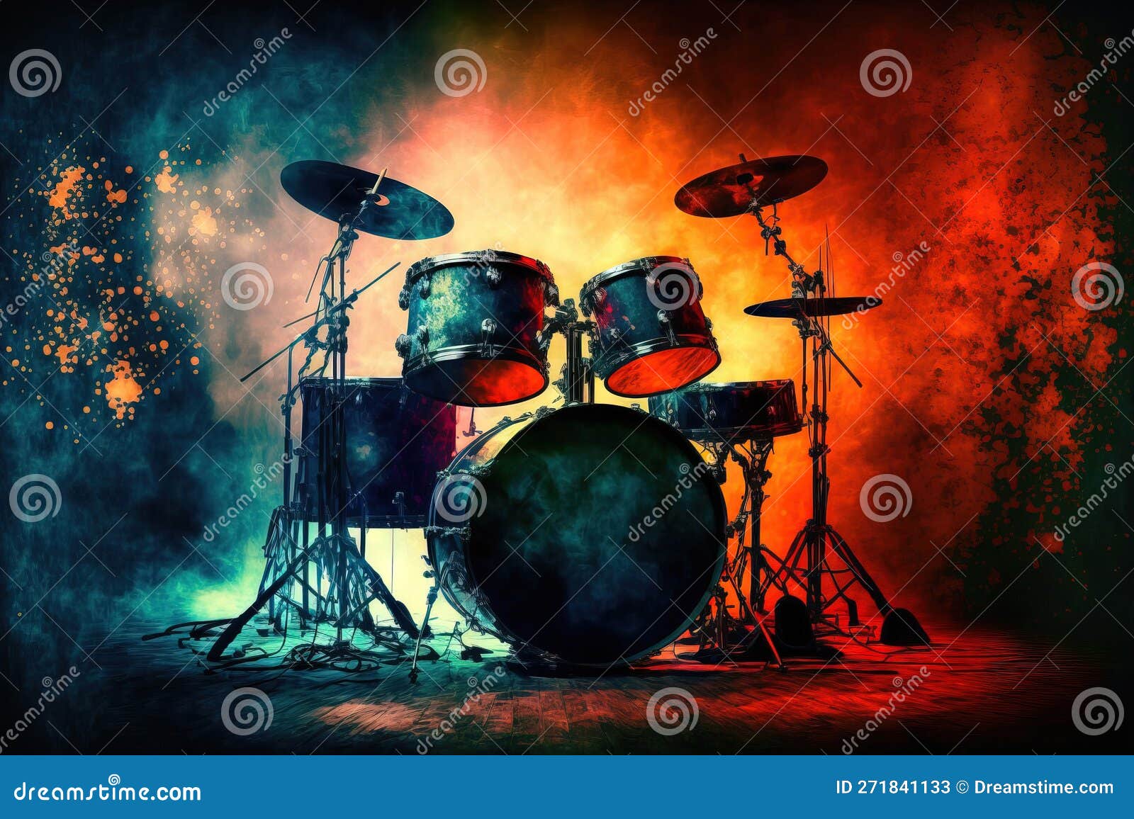 Instruments for Music, Drums and Guitar on Stage Stock Illustration