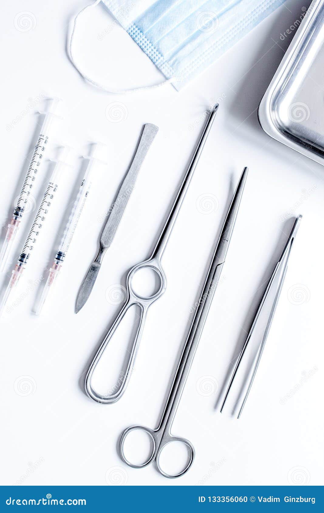 Instruments for Plastic Surgery on White Background Top View Stock