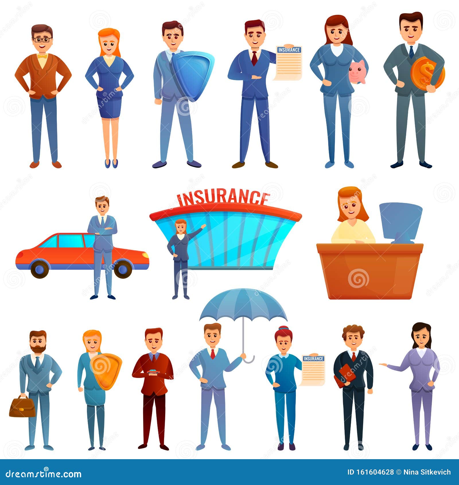 Insurance Agent Icons Set, Cartoon Style Stock Vector - Illustration of
