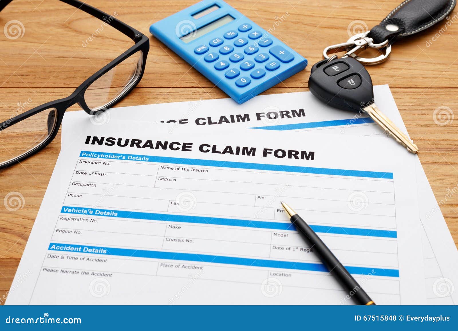 Insurance Claim Form With Car Key Stock Photo - Image of legal, paperwork: 67515848