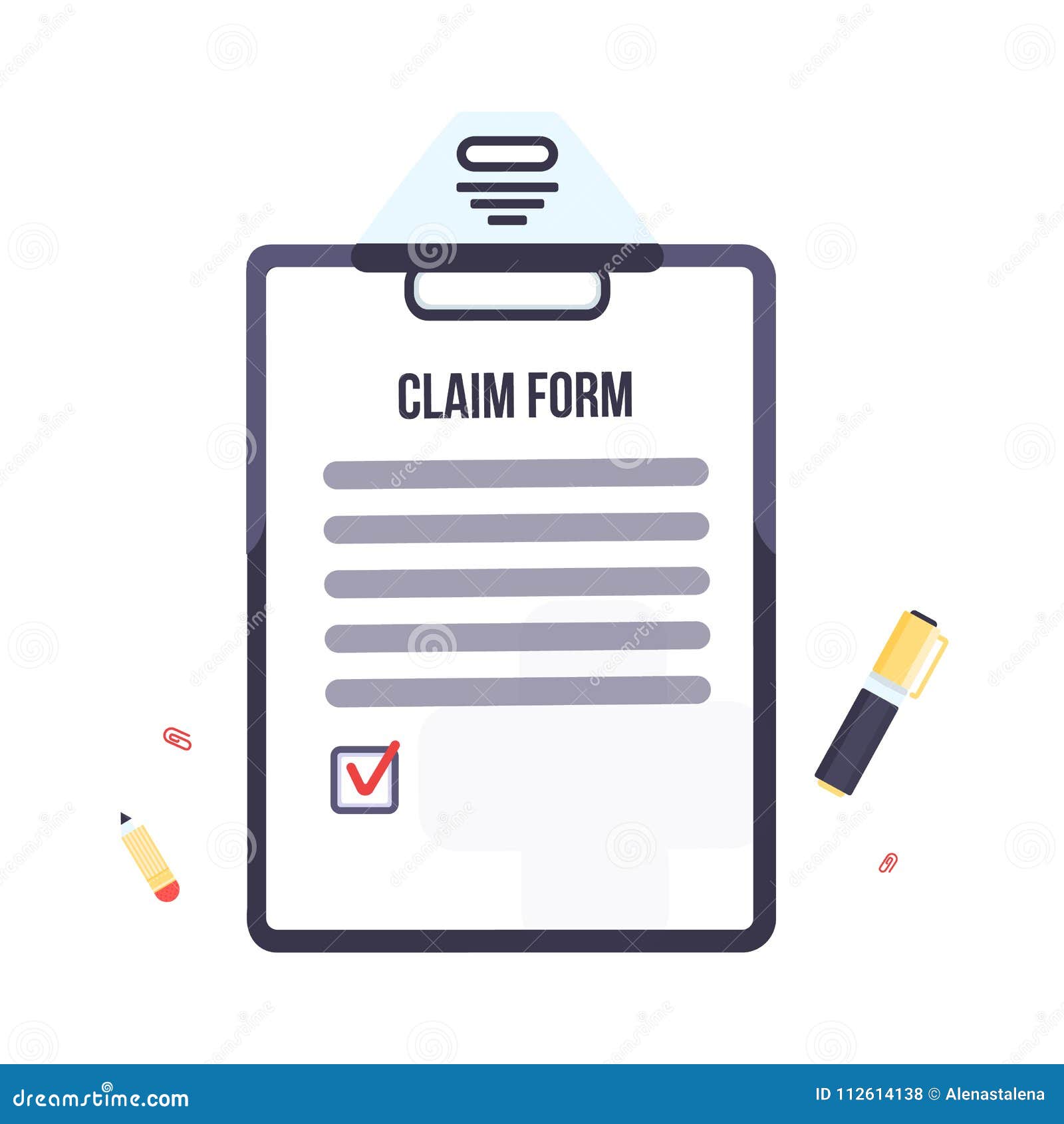 insurance claim form with clipboard.  business  flat .