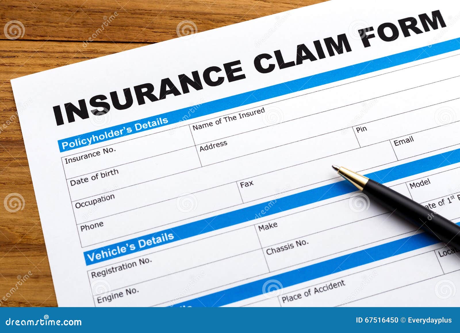 Insurance claim form stock photo. Image of risk, premium - 67516450
