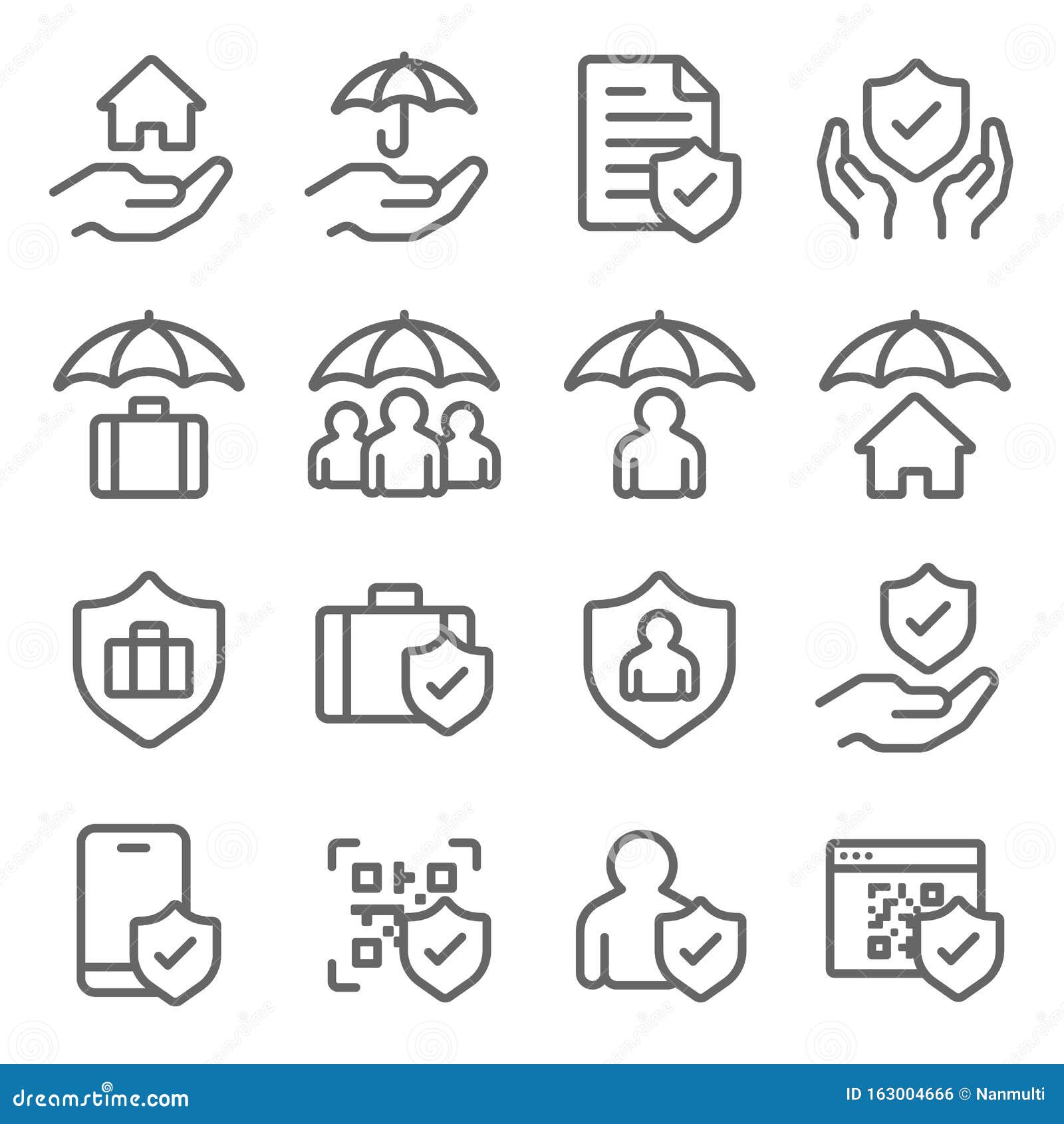 insurance icons set  . contains such icon as life insurance, protection, cyber security, health care and more. e