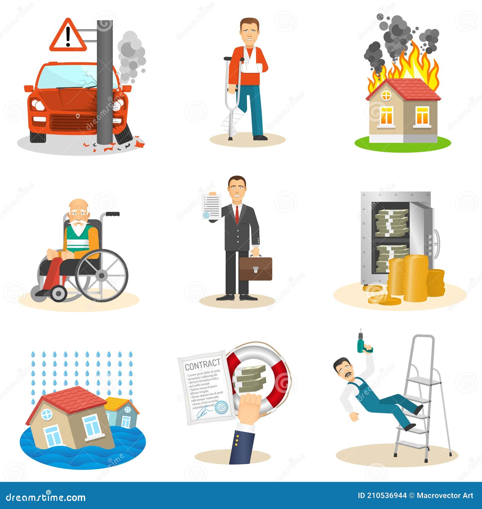Insurance and risk icons stock vector. Illustration of compensation
