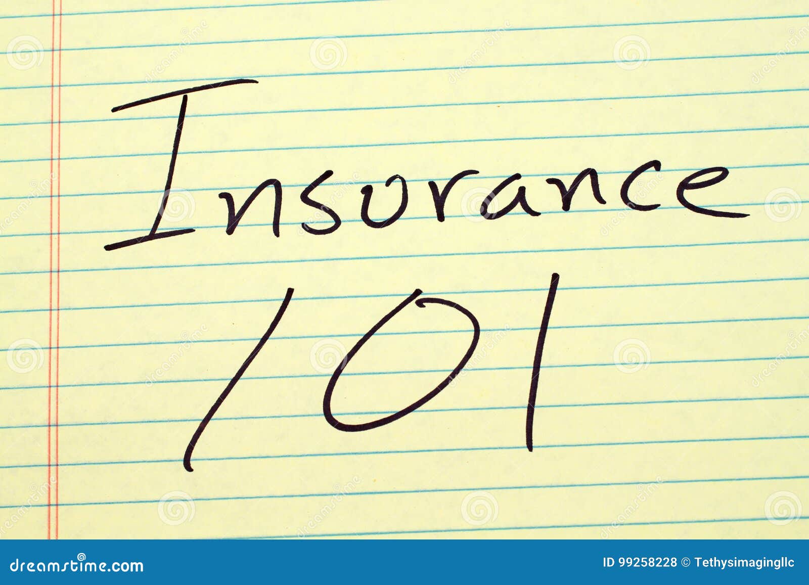 insurance 101 on a yellow legal pad