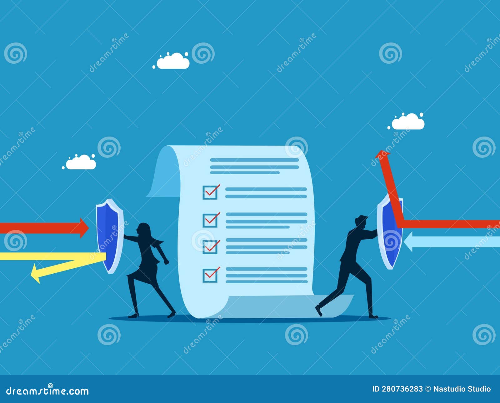 Insure Or Obey The Rules. Business Team Holding Shield To Protect