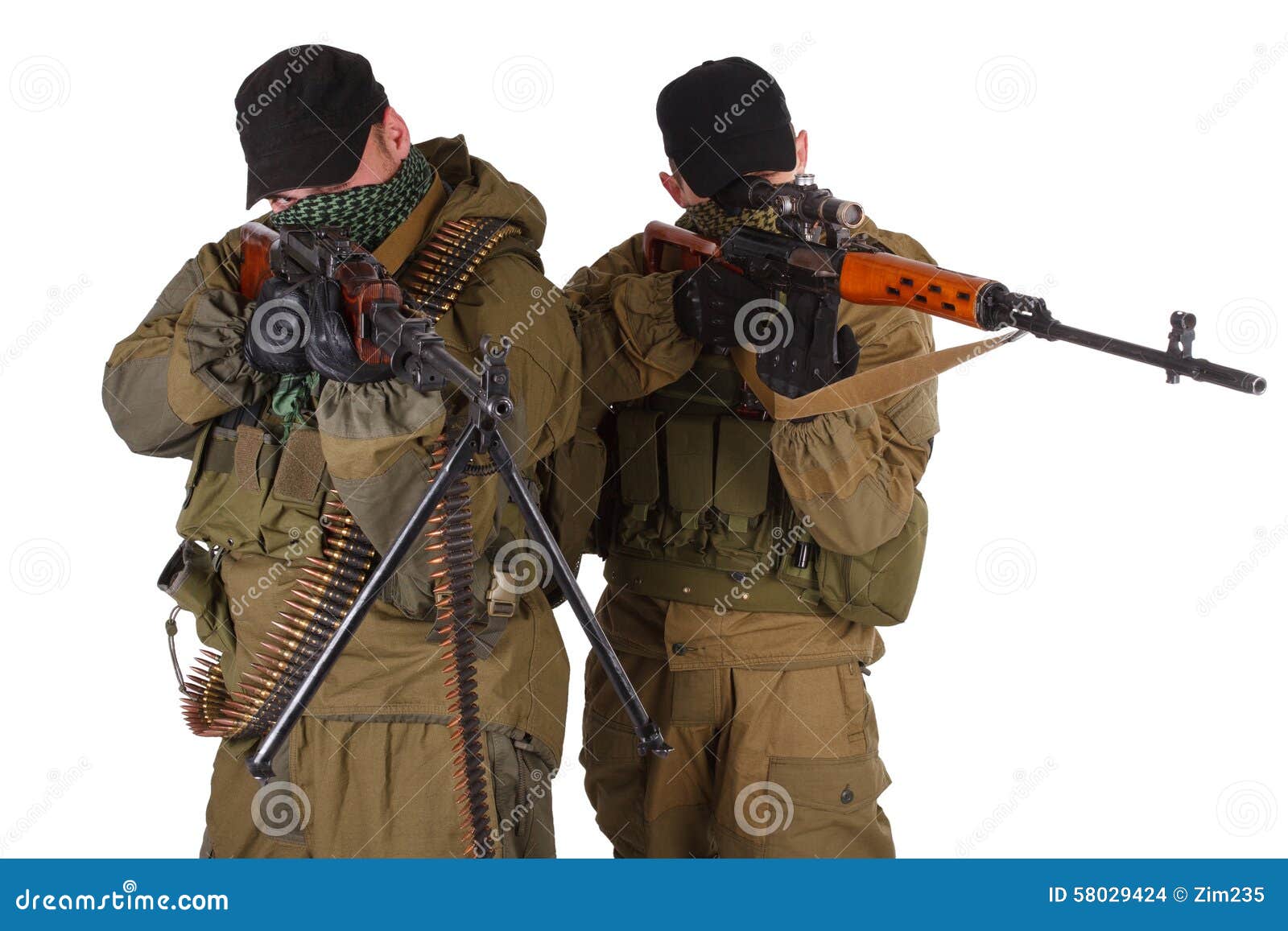 insurgent sniper pair with svd rifle and rpd machine gun