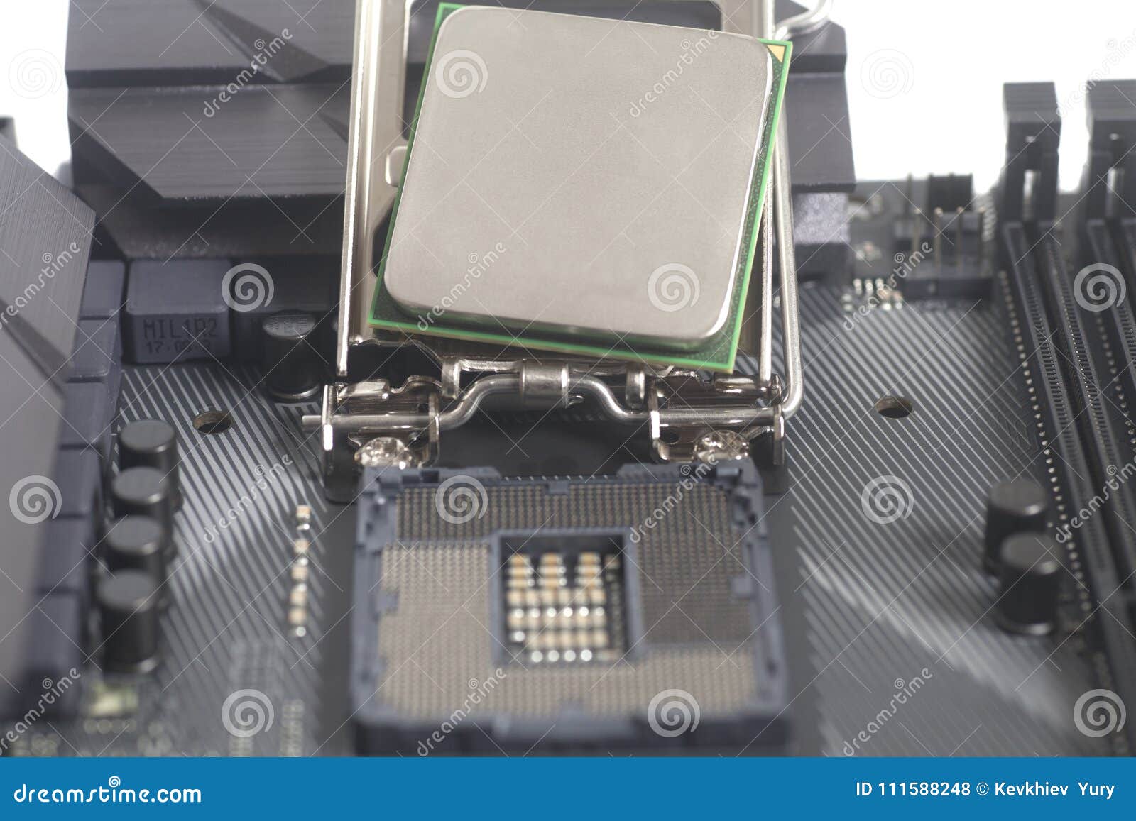 intel lga 1151 cpu socket on motherboard computer pc with proces