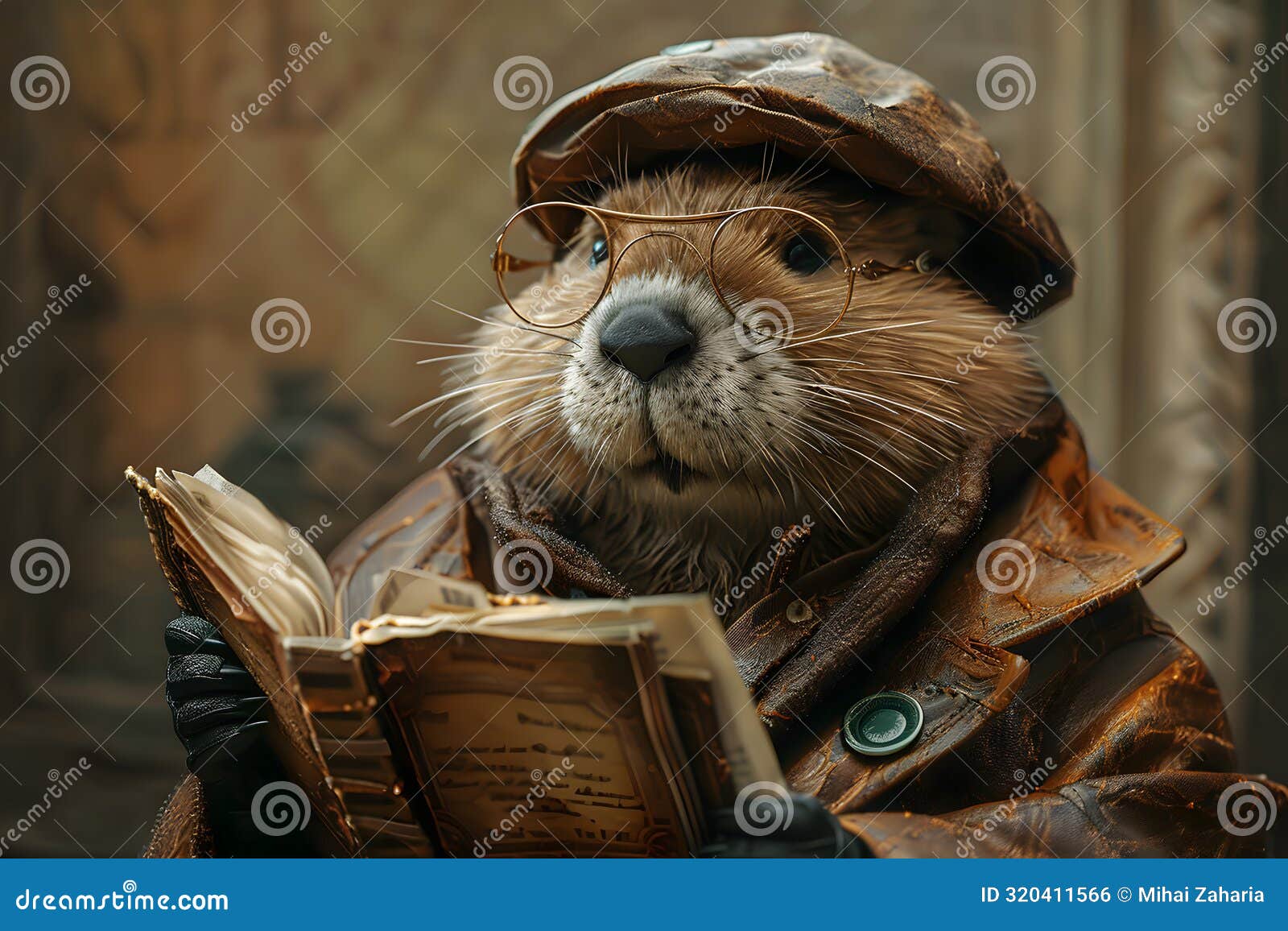 Intellectual Otter Reading Book Illustration Stock Illustration