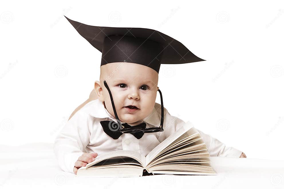 Intelligent baby stock image. Image of white, baby, book 26415269