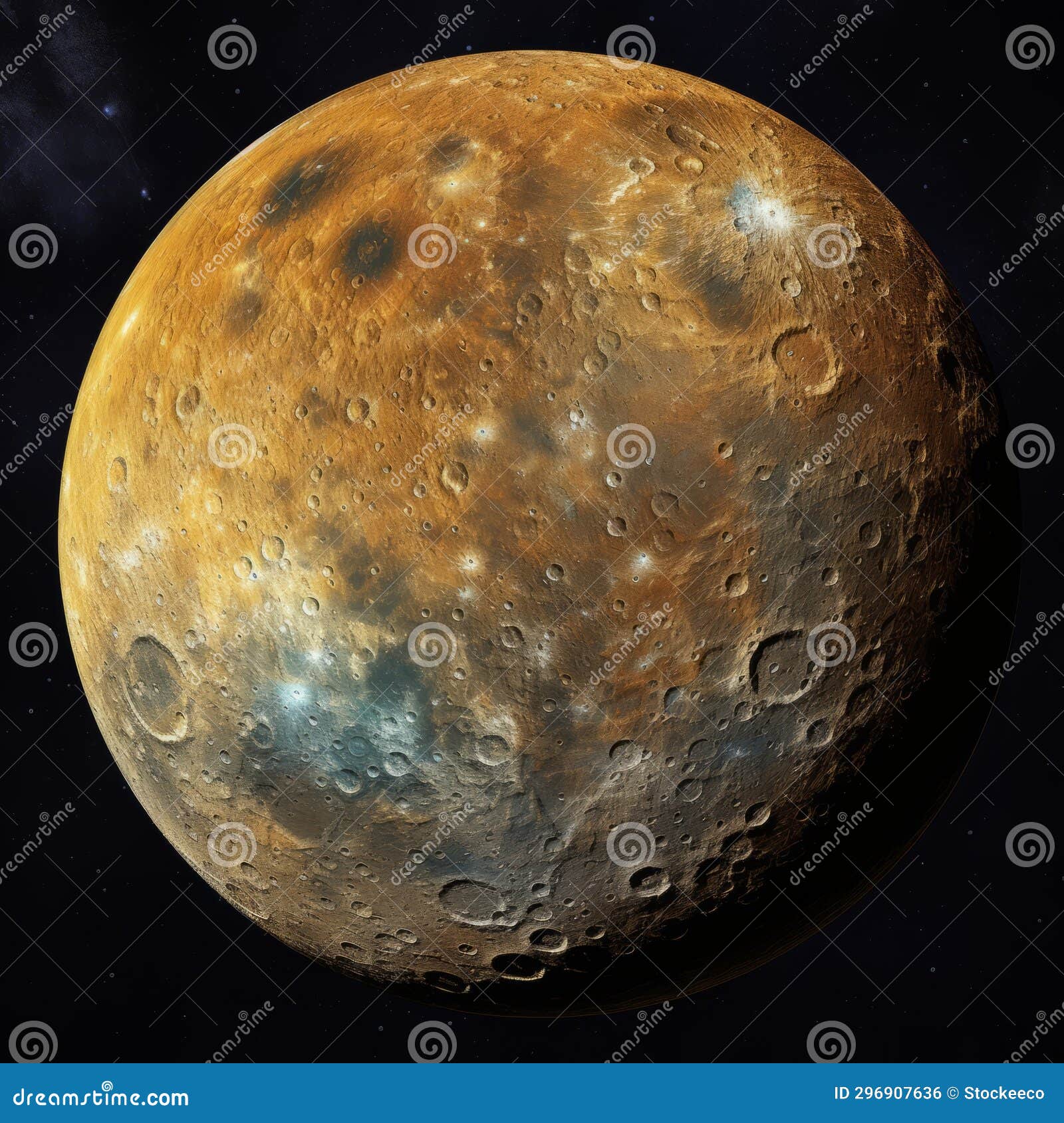 intense color saturation detailed engraving of a large moon in space