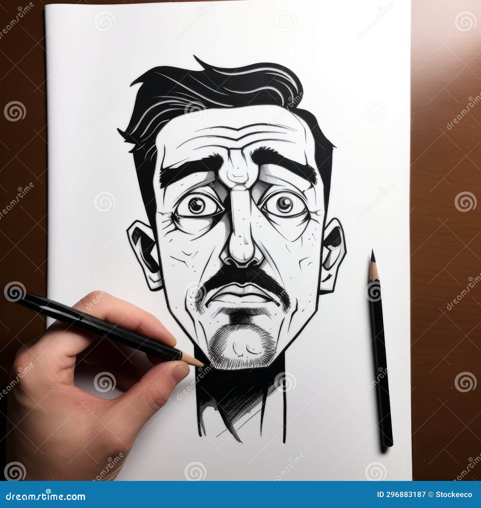 intense emotional cartoon character drawing sale high definition ink sketch portrait man mustache created 296883187