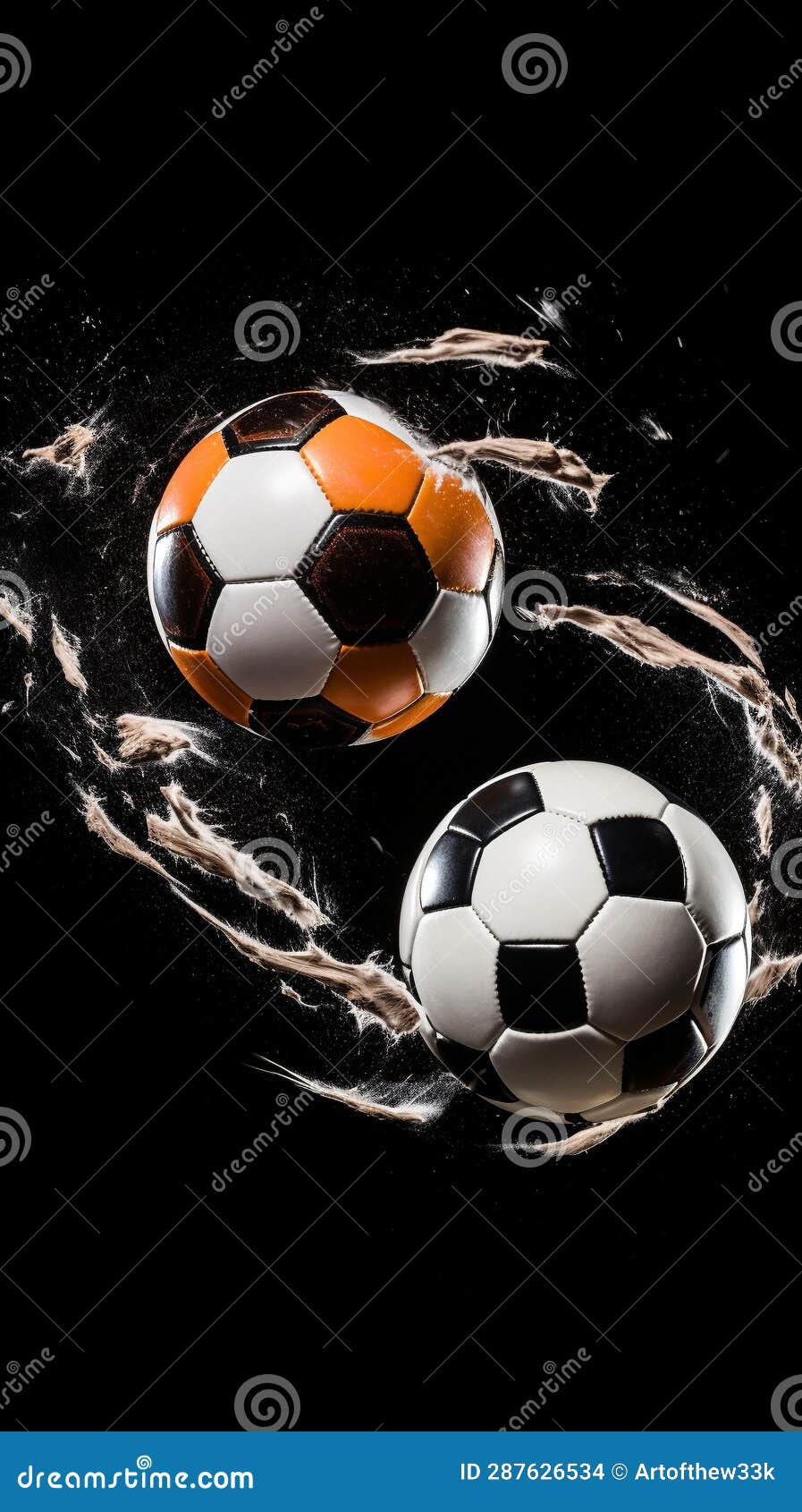 Intense Rivalry Clash of Basketball and Soccer Ball in MidAir Stock