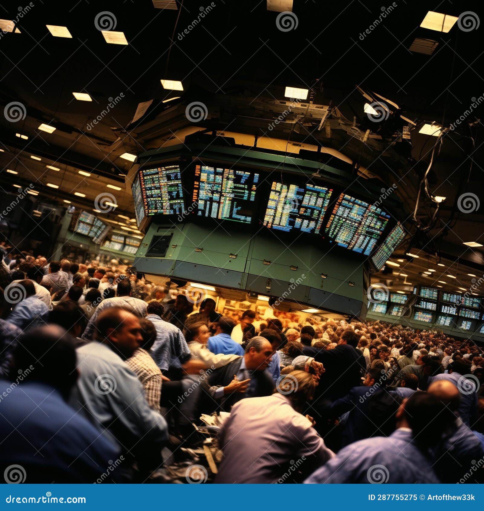 intense trading battle in vibrant stock exchange pit