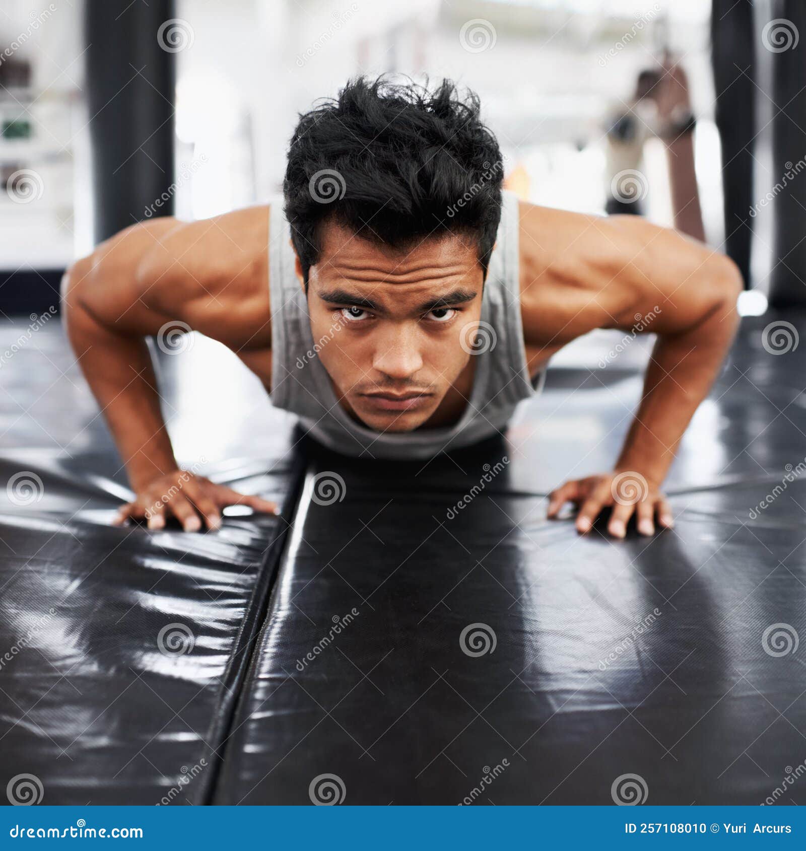 Intense Training. a Focused Young Boxer Doing Pushups in the Gym. Stock Photo Image of body