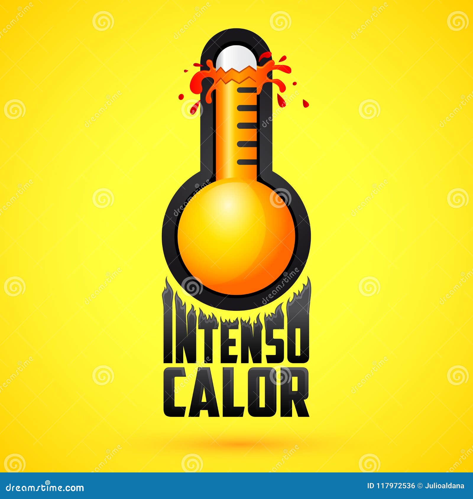 intenso calor, intense heat spanish text,  weather warning sign, exploding thermometer icon