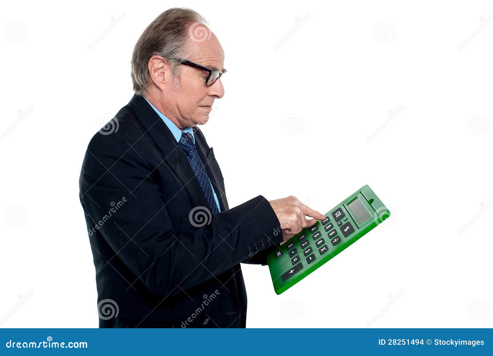 intent looking executive working on a calculator