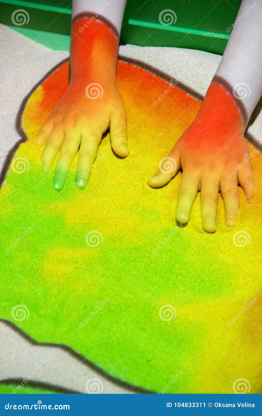 Interactive Sandbox with a Projector that Color Sand Colored Lights Stock Image Image of light