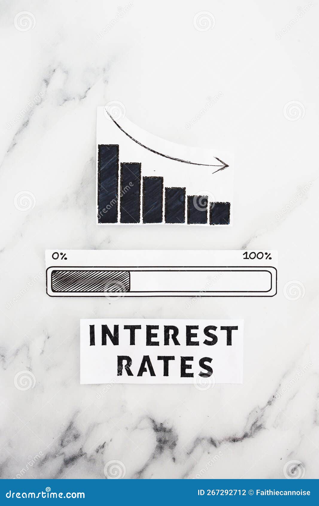 Interest Rates Going Down, Text with Graph Showing Stats Decreasing and