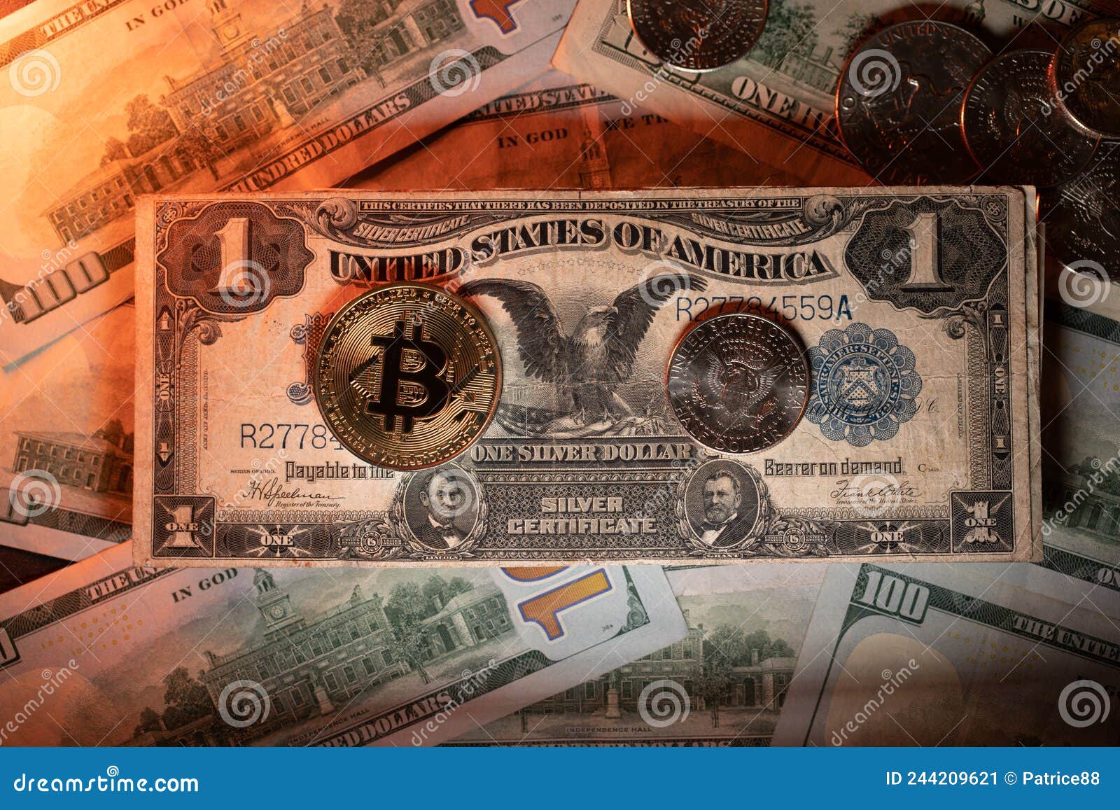 Interesting Rare One US Dollar Banknote with Shining Bitcoin Coin Stock  Image - Image of historic, dollar: 244209621