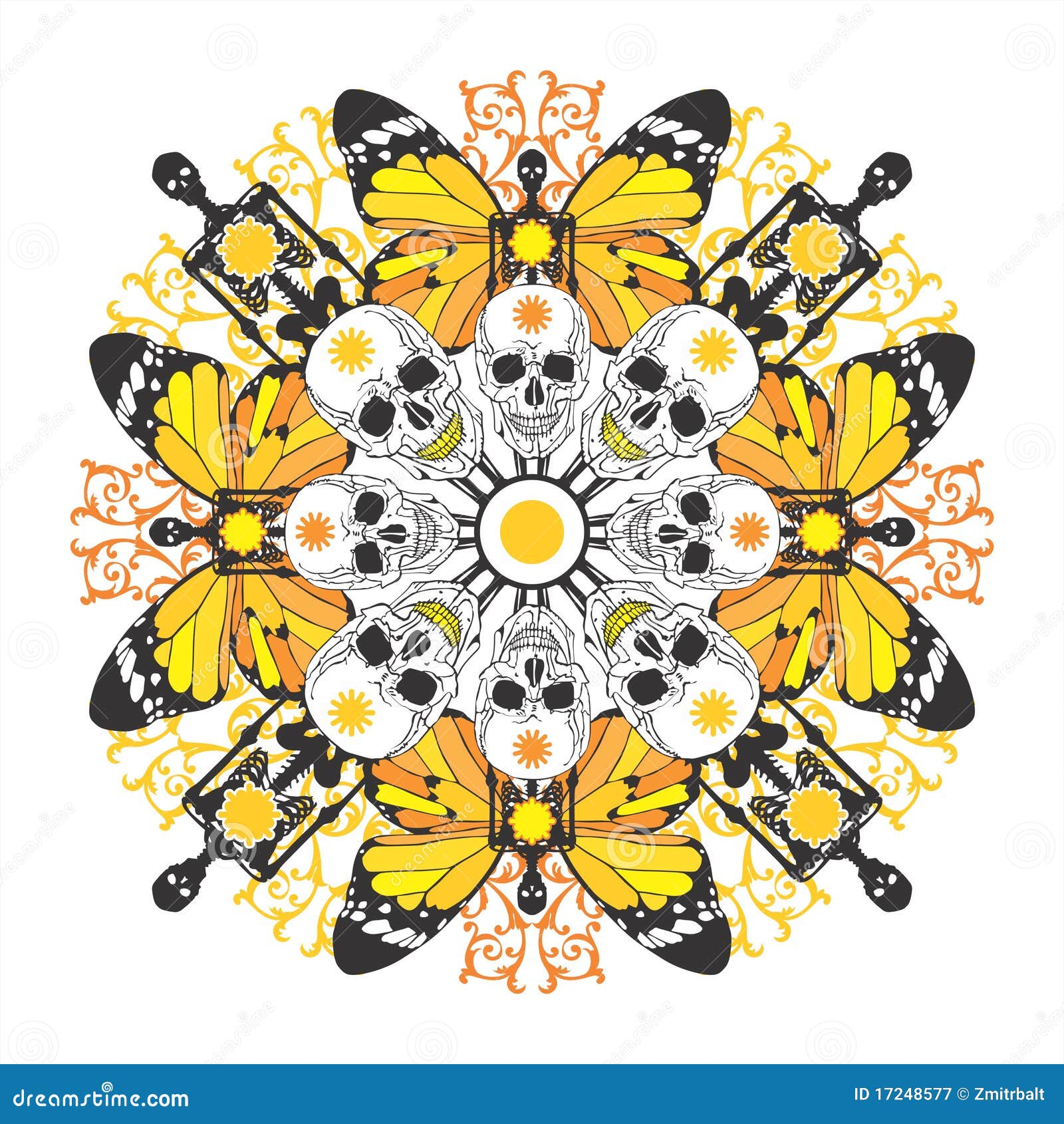 interesting symmetric pattern with skulls and skel