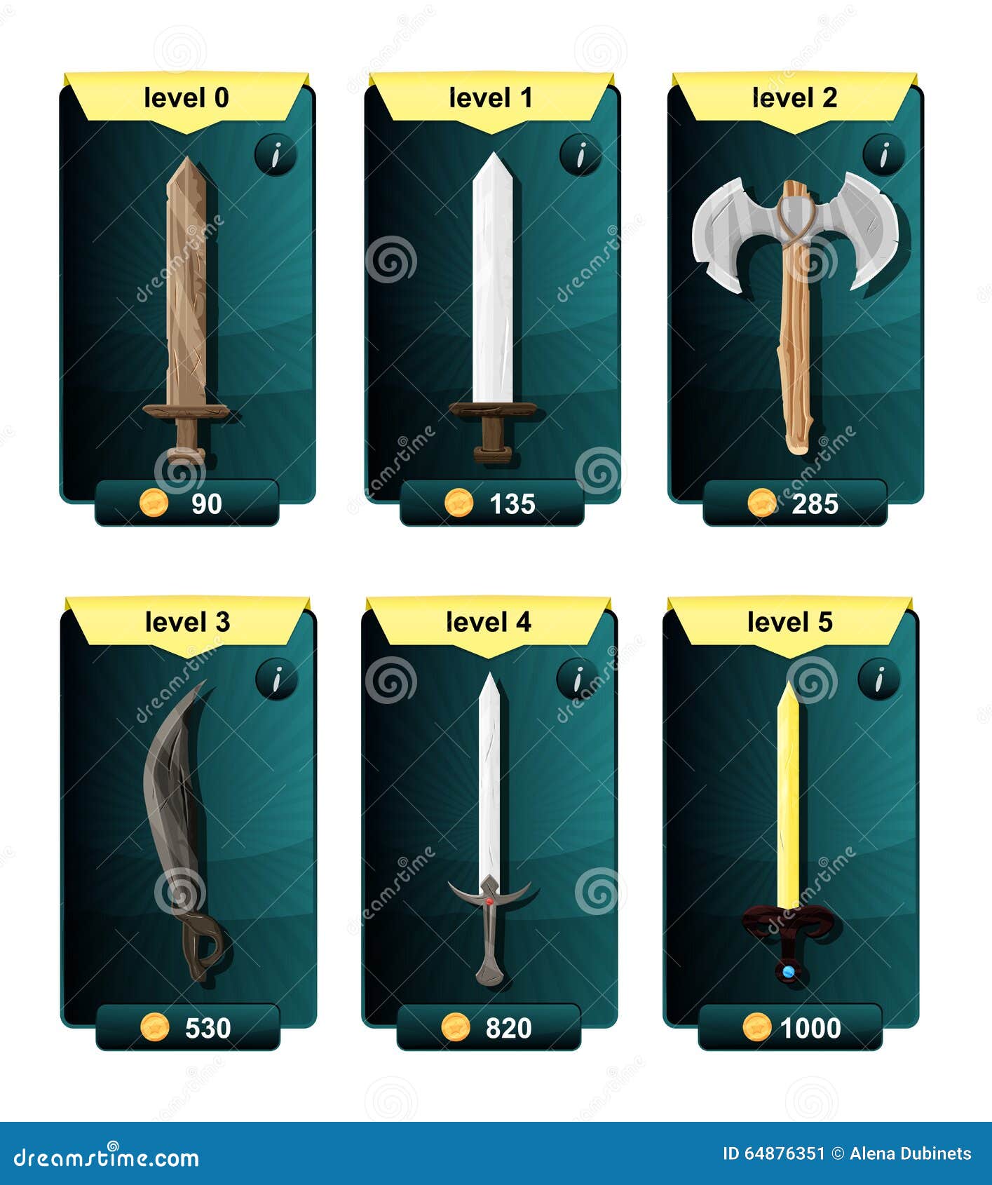 Game UI. Store Screen with the Choice of Subjects for Weapons of Attack,  Defense, Strength, and More To Design Mobile and Browser- Stock  Illustration - Illustration of background, interface: 64876429
