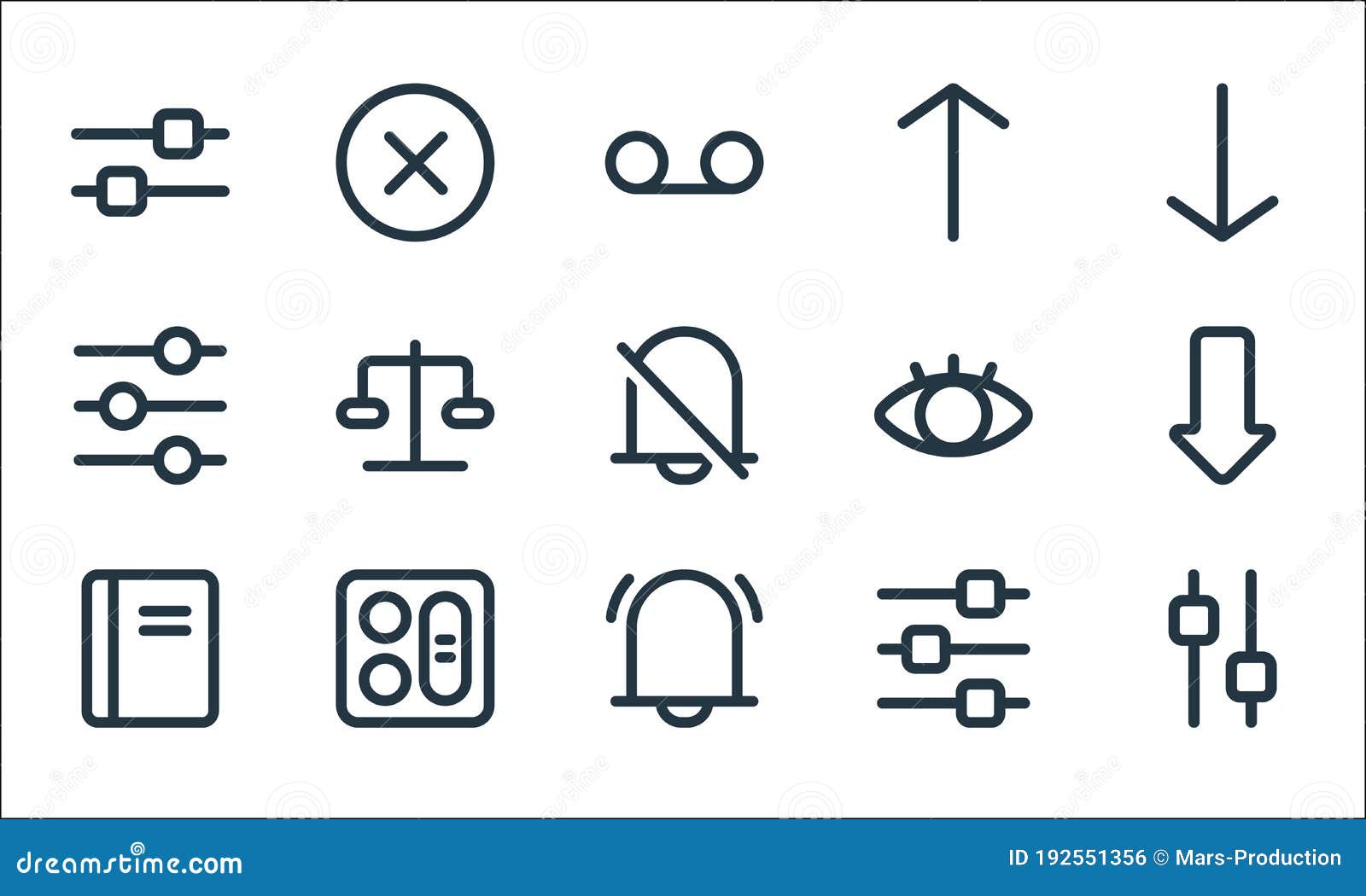 Interface Line Icons Linear Set Quality Vector Line Set Such As Setting Notification Book Equalizer Button Equalizer Show Stock Vector Illustration Of Icon Mute
