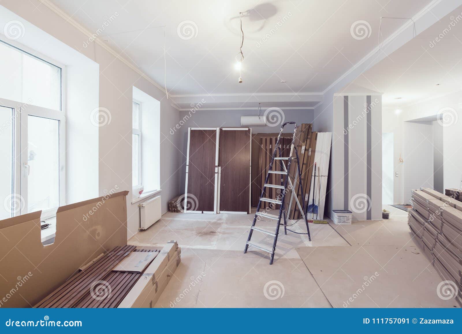 interior of apartment during construction, remodeling, renovation, extension, restoration and reconstruction - ladde