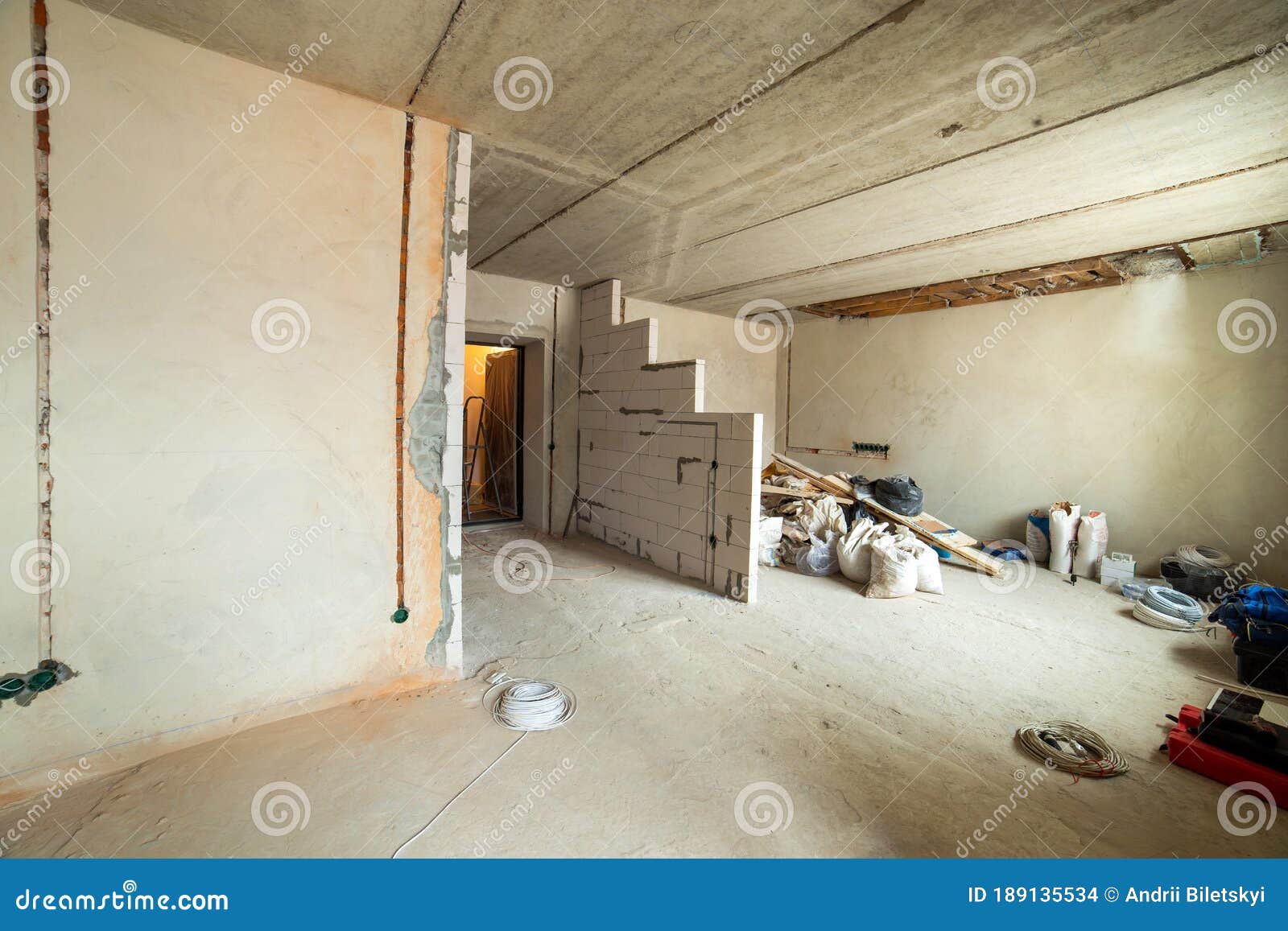 Interior of an Apartment Room with Bare Walls and Ceiling Under
