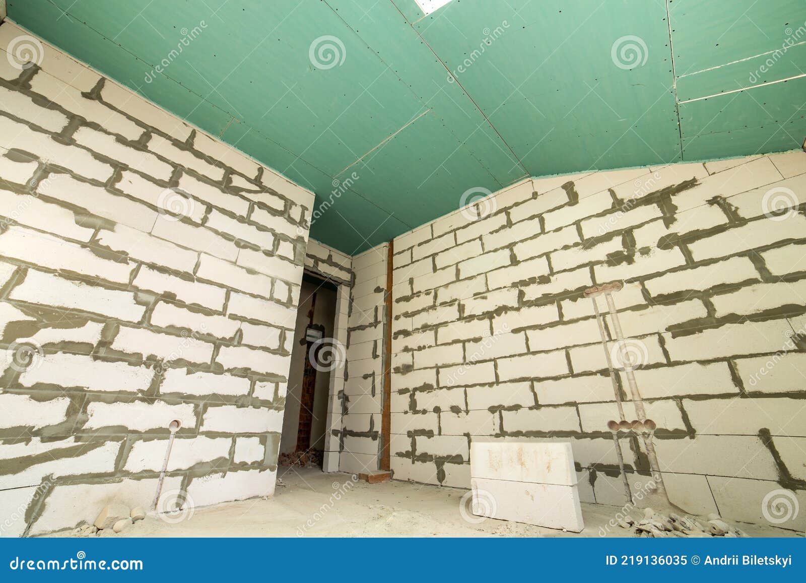Interior of an Apartment Room with Bare Walls and Ceiling Under